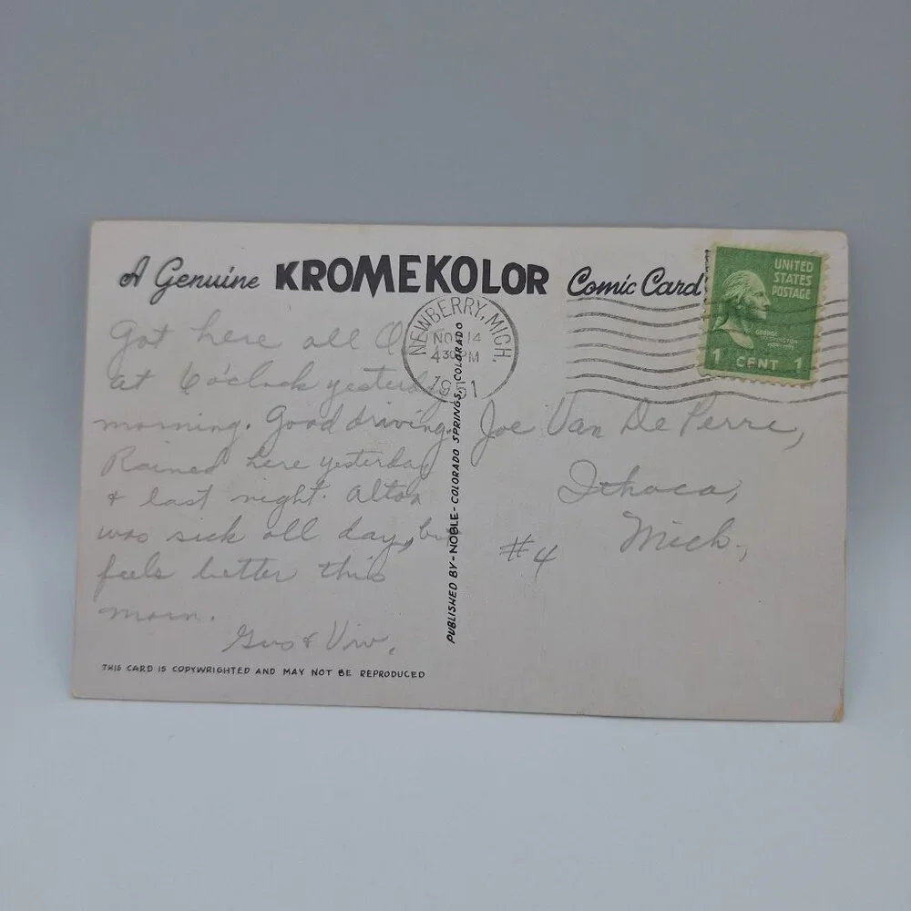 Vintage Kromekolor Comic Postcard 1951 George Washington 1-Cent Stamp‎ Comedy